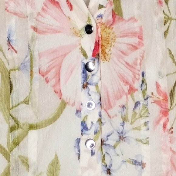 Cocomo Plus Size 1X Ivory Multi Floral Print Pintuck Short Flutter Sleeve Top - Picture 3 of 6